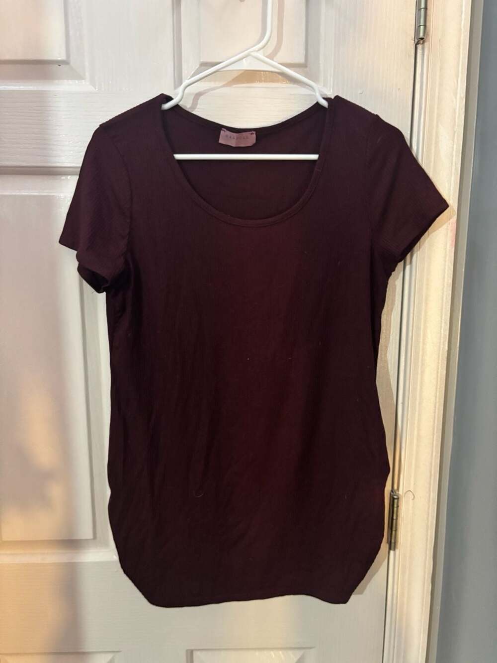 Ragdoll Maroon Ribbed Scoop Neck Short Sleeve T-Shirt XL